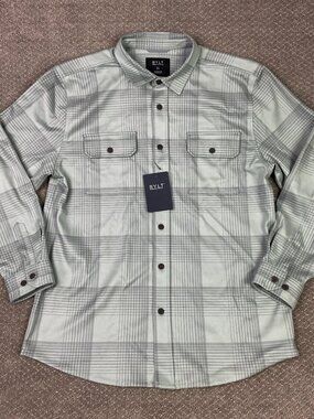 BYLT Basics Coastal Overshirt Flannel Shirt Jacket Mens XL Gray Green Plaid